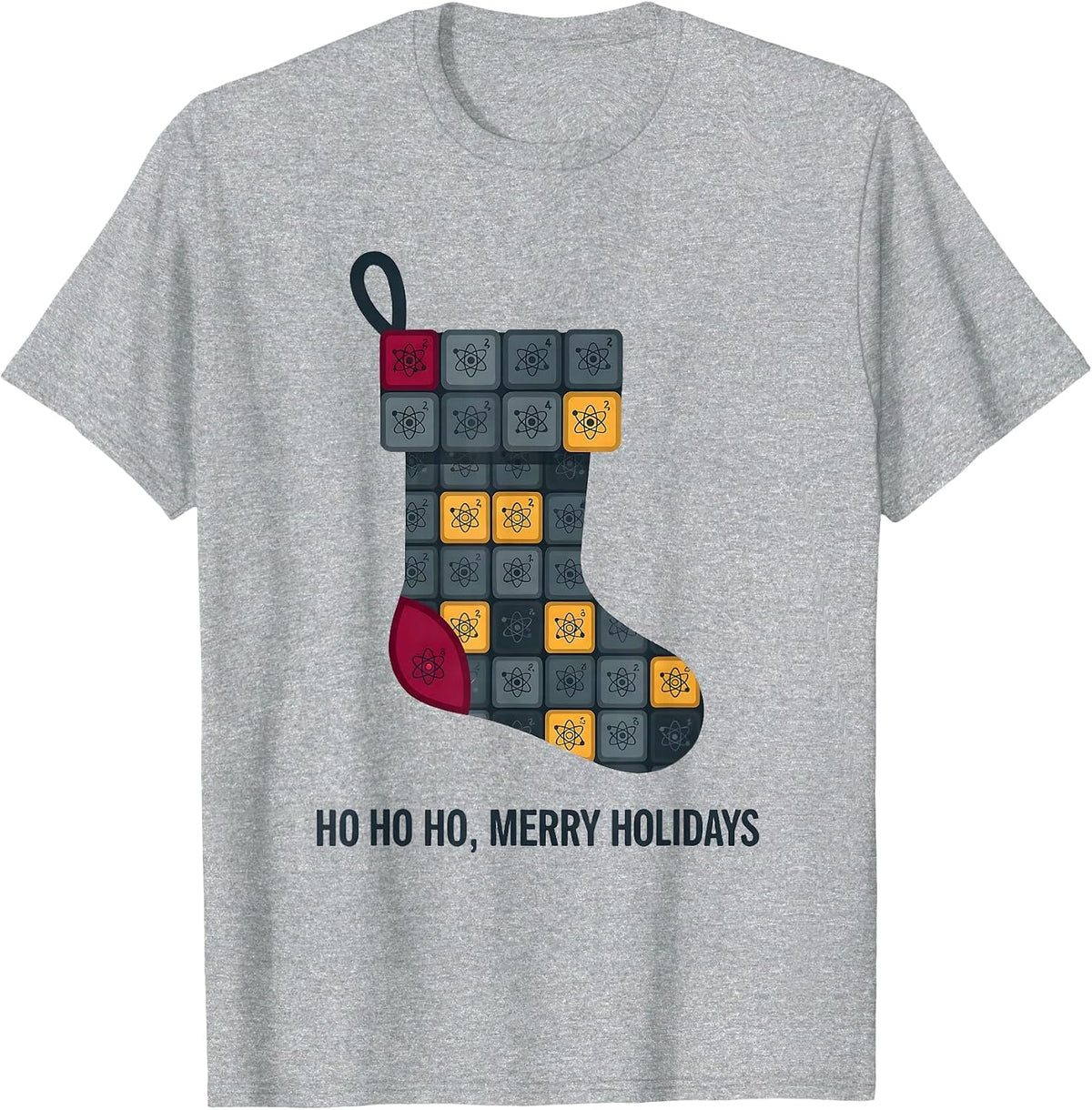 Men's Ho Ho Ho Merry Holidays Funny Periodic Table Chemistry Pun T-Shirt - Heather Grey