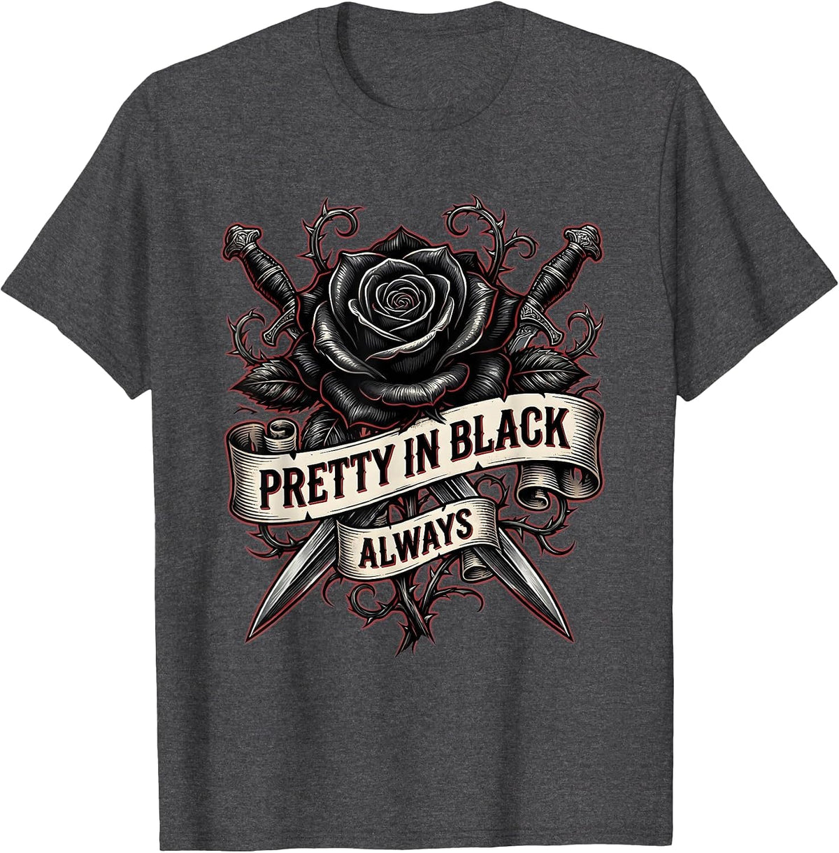 Pretty in Black Always Goth Aesthetic Design T-Shirt - Dark Heather Grey