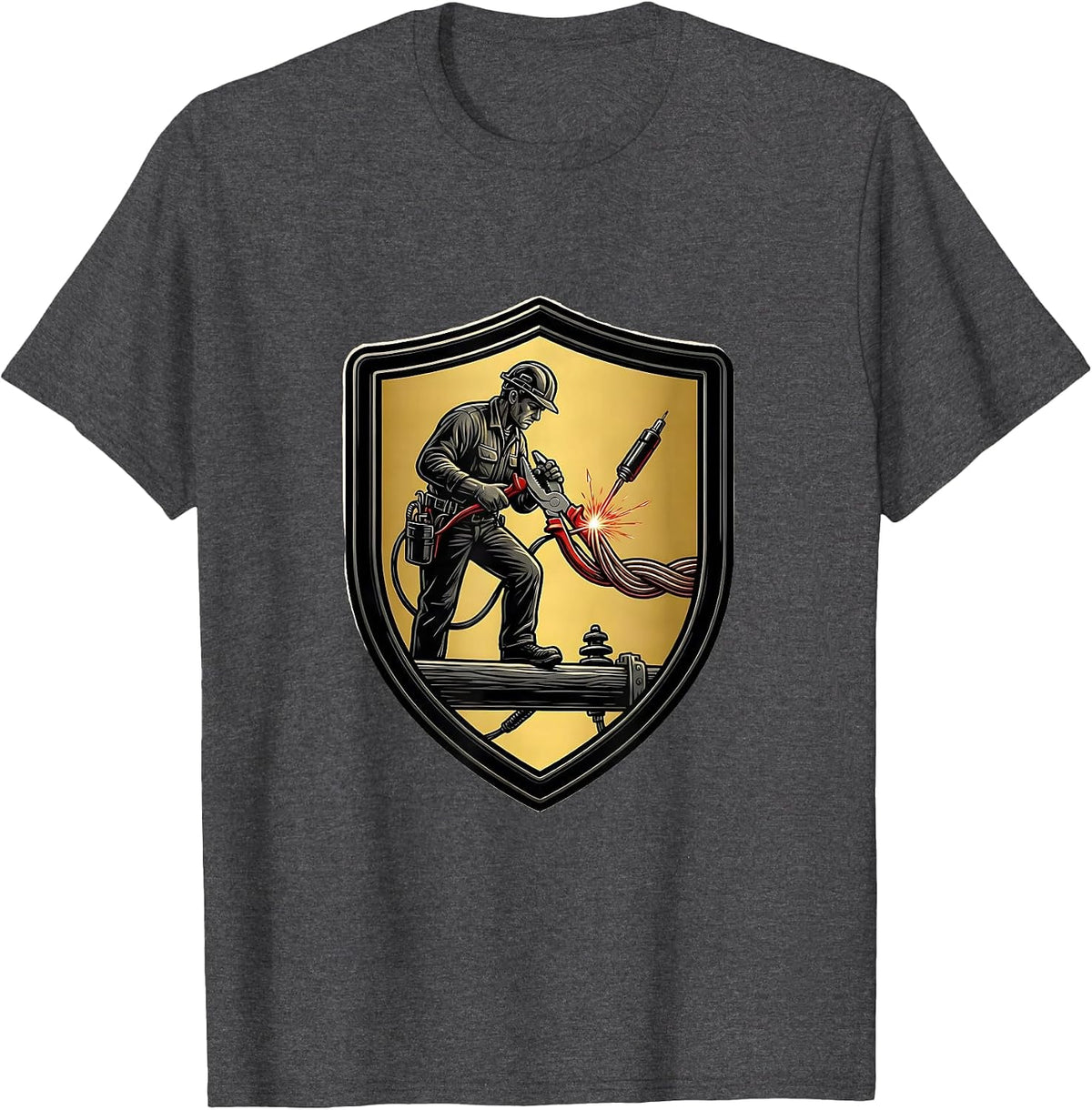 Sealed Lineman Shield Funny Electrician Trade Humor T-Shirt - Dark Heather Grey