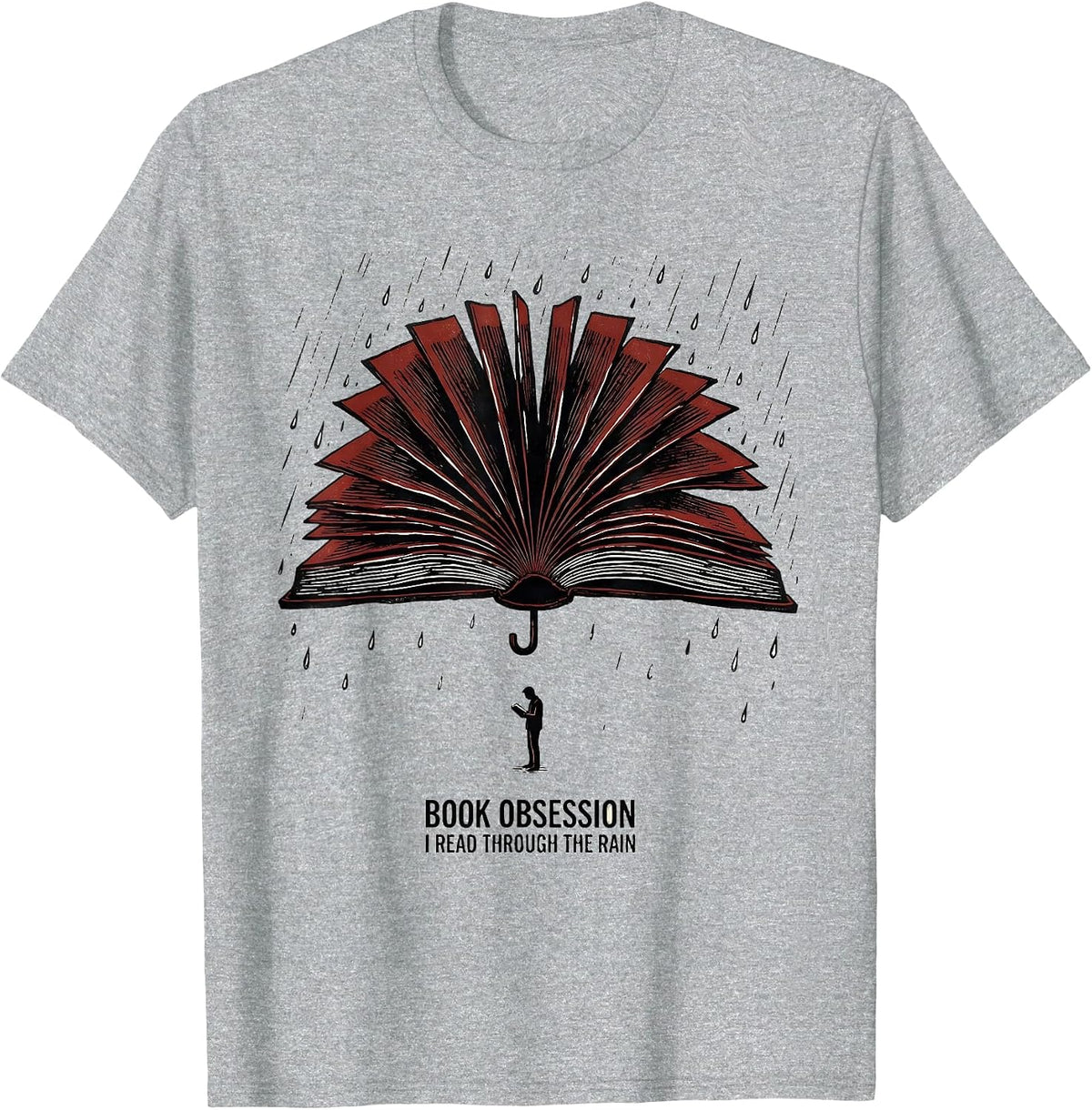 Men's Book Obsession: I Read Through The Rain Bookworm T-Shirt - Heather Grey