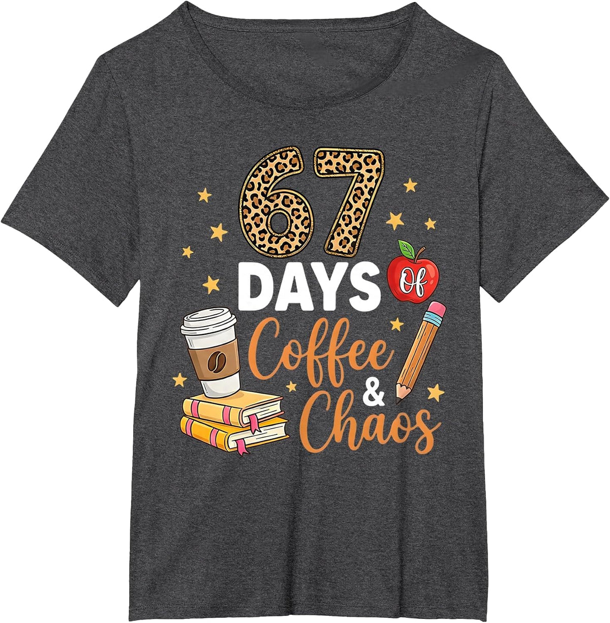 67 Days of Coffee & Chaos - 67th Day of School Teacher Kid T-Shirt - Dark Heather Grey