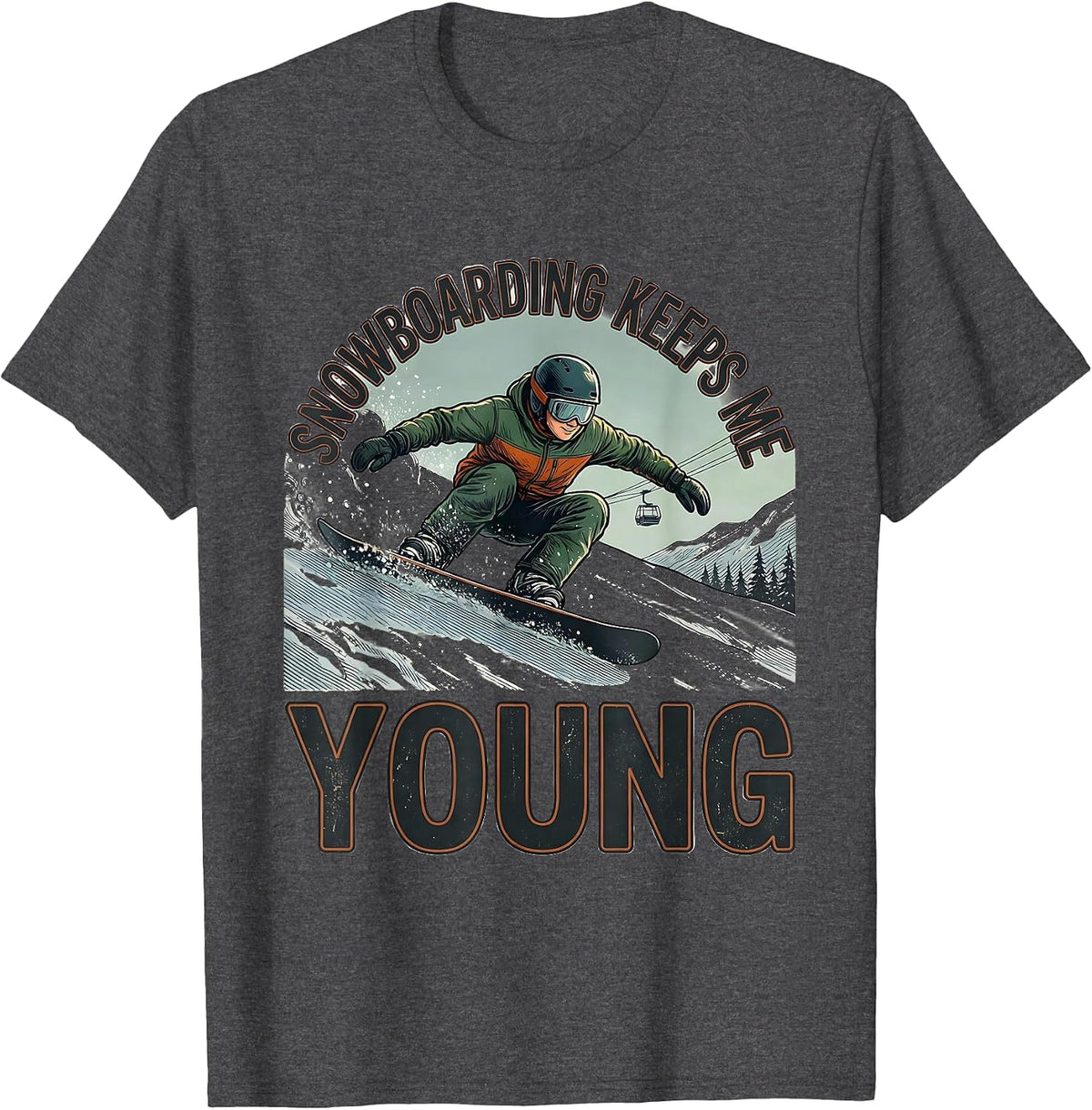 Men's Snowboarding Keeps Me Young Vintage Nostalgic Snowboarder T-Shirt - Dark Heather Grey