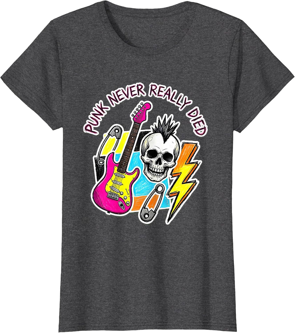 Women's Punk Never Really Died Bold Graphic Design T-Shirt - Dark Heather Grey