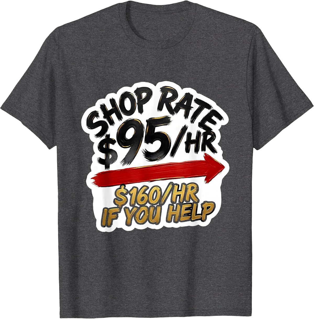Shop Rate $95/Hr — $160/Hr If You Help Funny Mechanic Auto T-Shirt - Dark Heather Grey