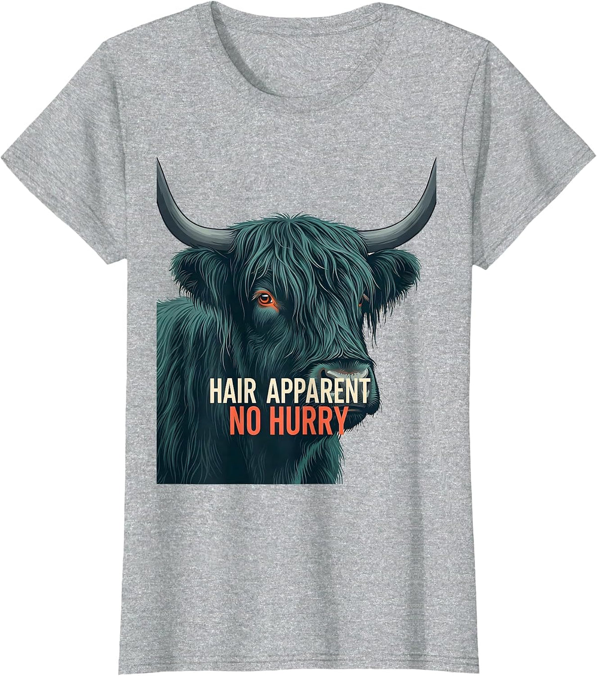 Women's Hair Apparent No Hurry Funny Highland Cow Farm Animal Lover T-Shirt - Heather Grey