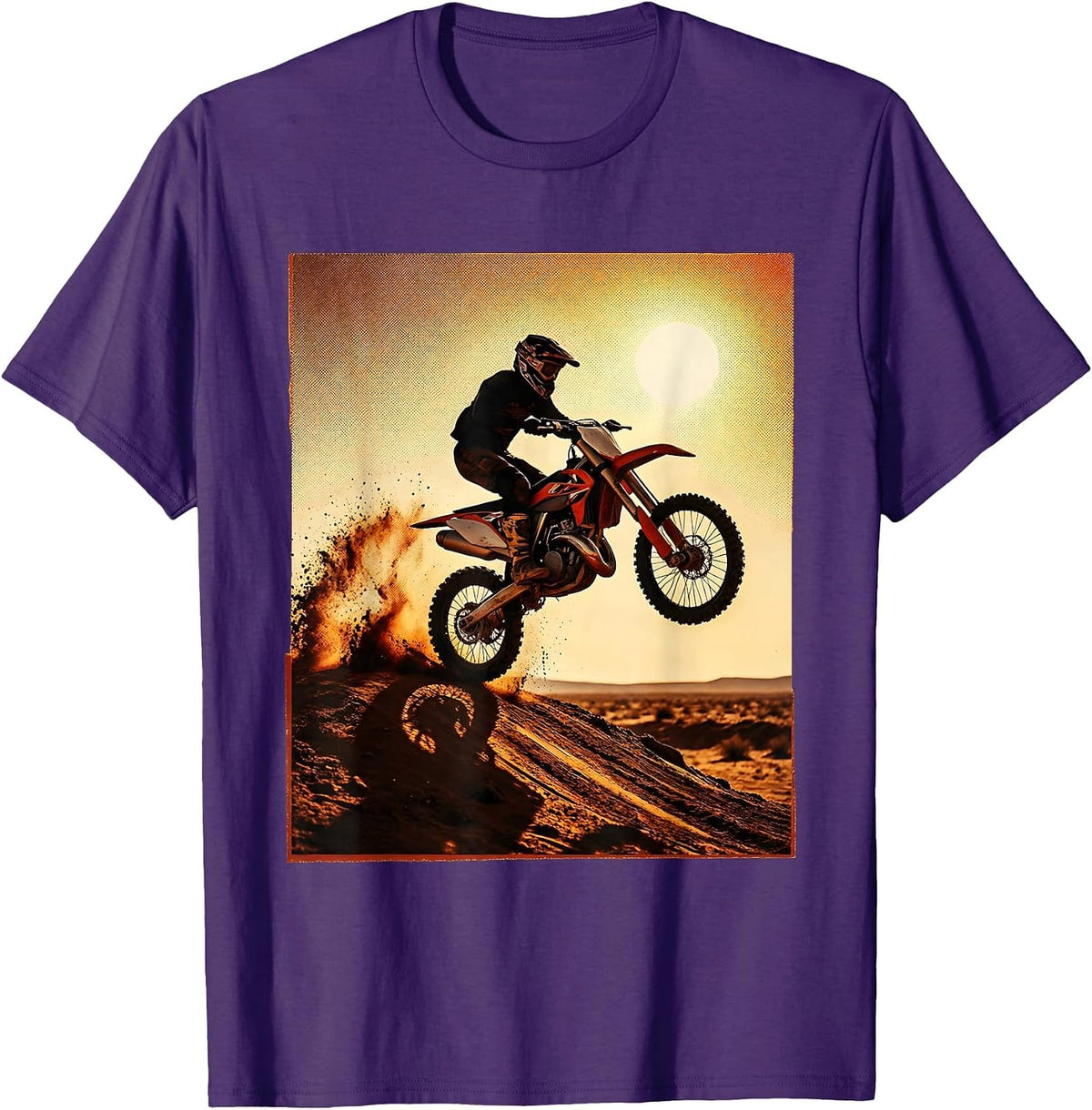 Dirt Bike Desert Ramp Launch Graphic Tee T-Shirt - Purple