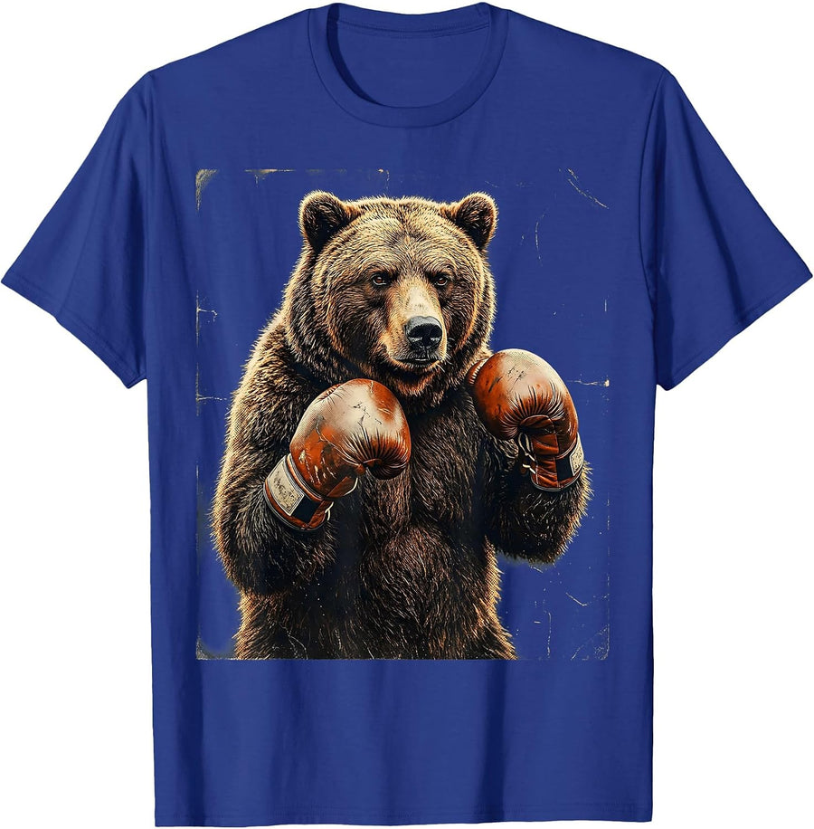 Bear in Boxing Stance Graphic Tee T-Shirt - Royal Blue