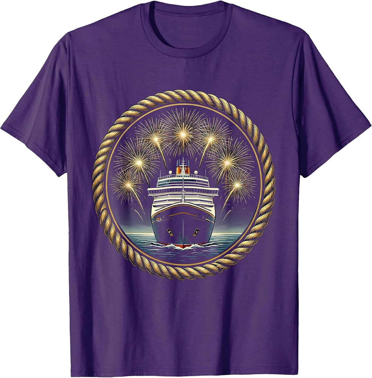 Family Cruise 2025 Fireworks Night Sky Design T-Shirt - Purple