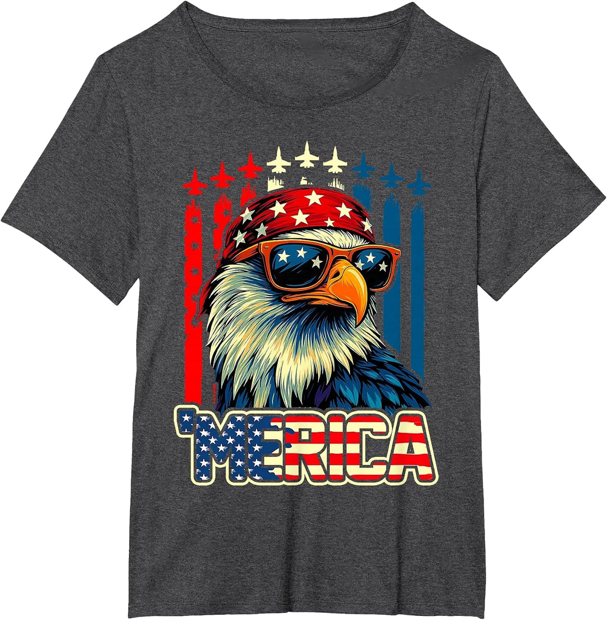 Merica Eagle American Flag Airplane 4th of July Patriotic T-Shirt - Dark Heather Grey