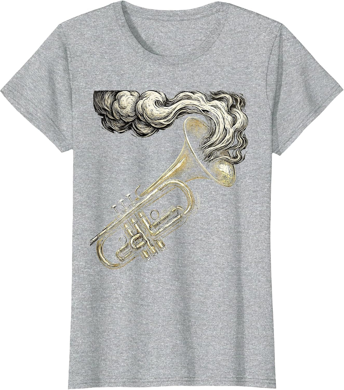 Trumpet With Smoke Curling From Bell Graphic T-Shirt - Heather Grey