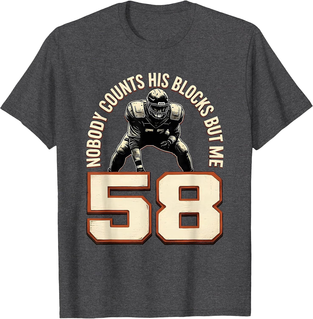 Men's Nobody Counts His Blocks But Me 58 Football Lineman Mom T-Shirt - Dark Heather Grey