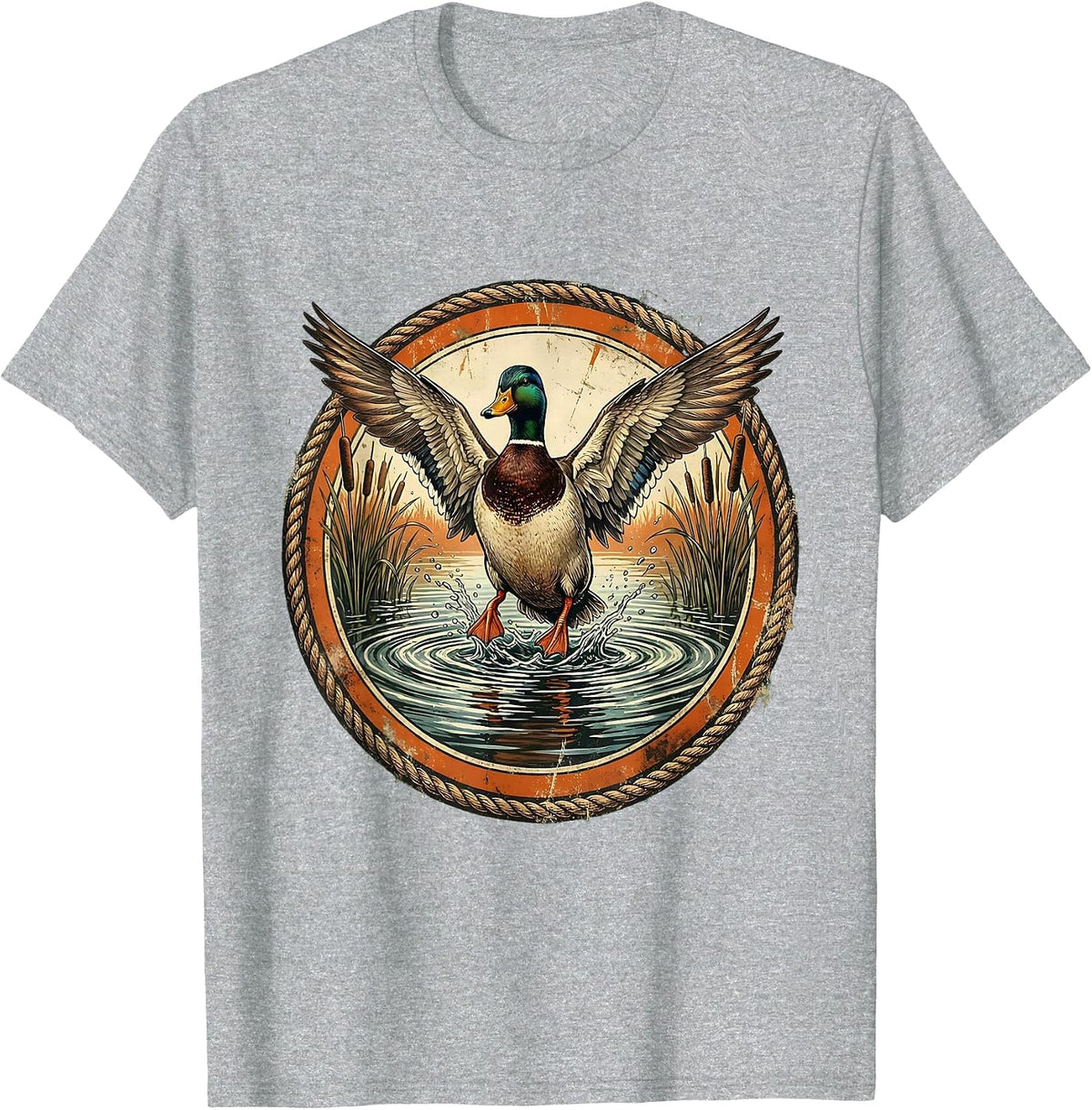 Men's Duck Splash Landing on Still Pond Illustration T-Shirt - Heather Grey