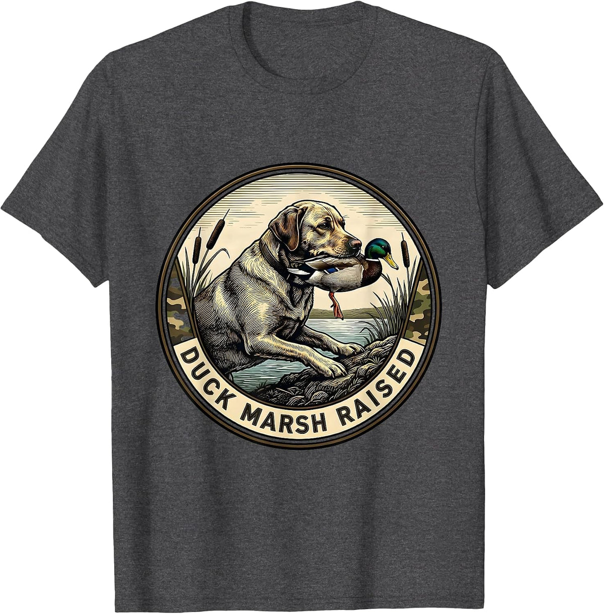 Men's Duck Marsh Raised Labrador Hunting Dog Waterfowl Youth T-Shirt - Dark Heather Grey