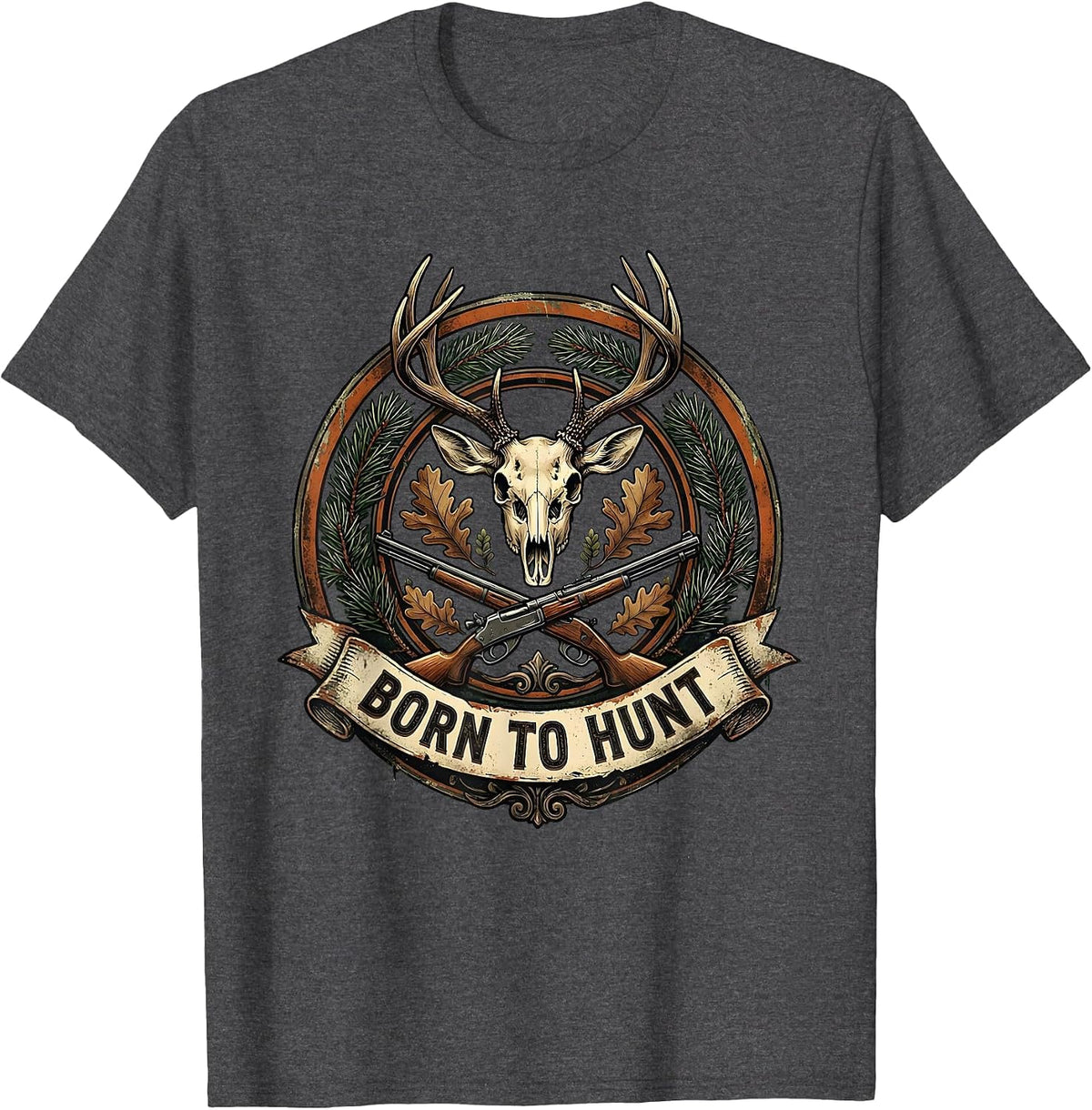 Born to Hunt Camo Hunting Design T-Shirt - Dark Heather Grey