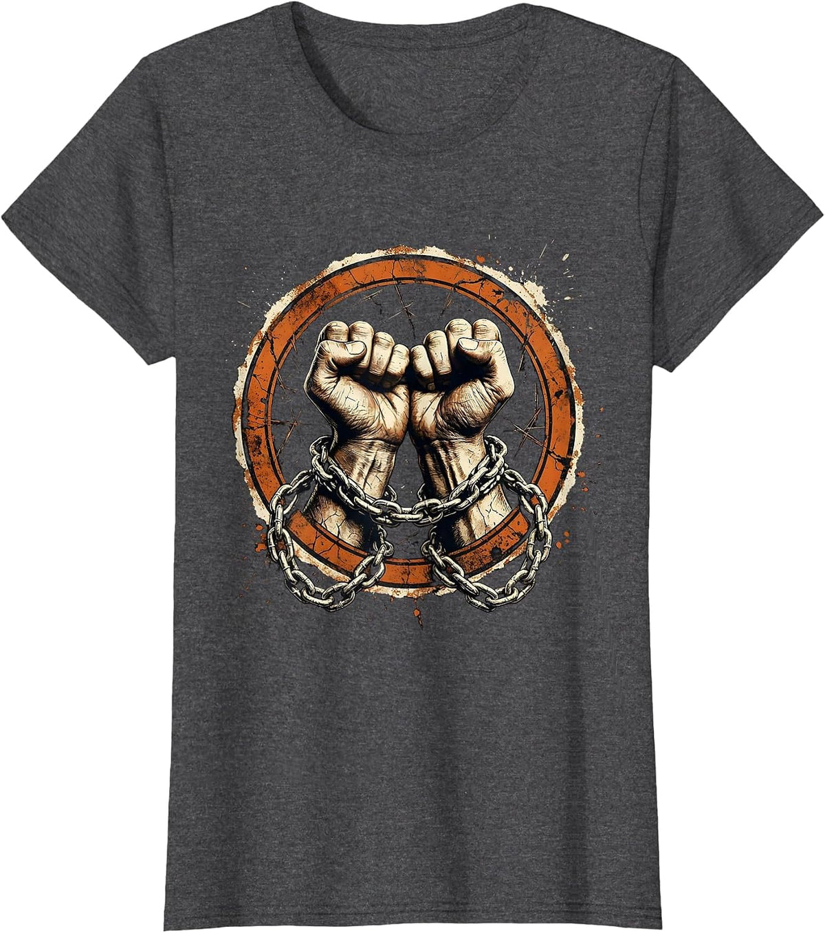 Women's Punk Raised Fists Chain Bracelet Graphic T-Shirt - Dark Heather Grey