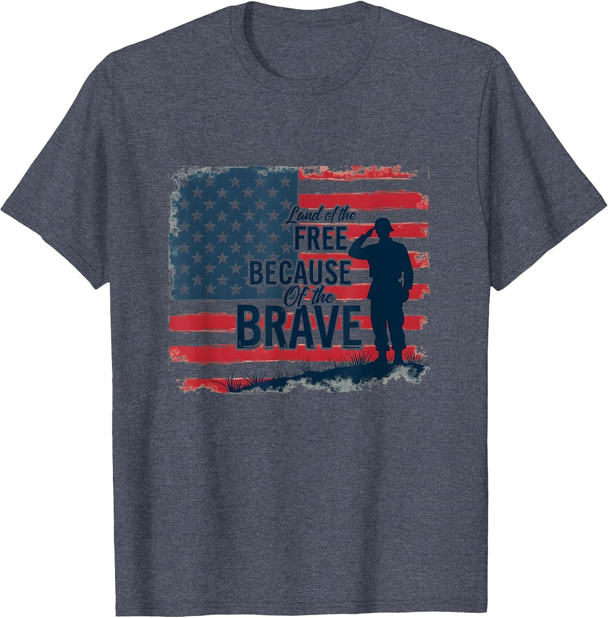 Mademark American Flag & USA Pride T-Shirt - Heather Blue-american Flag Land of the Free Because of the Brave Patriot