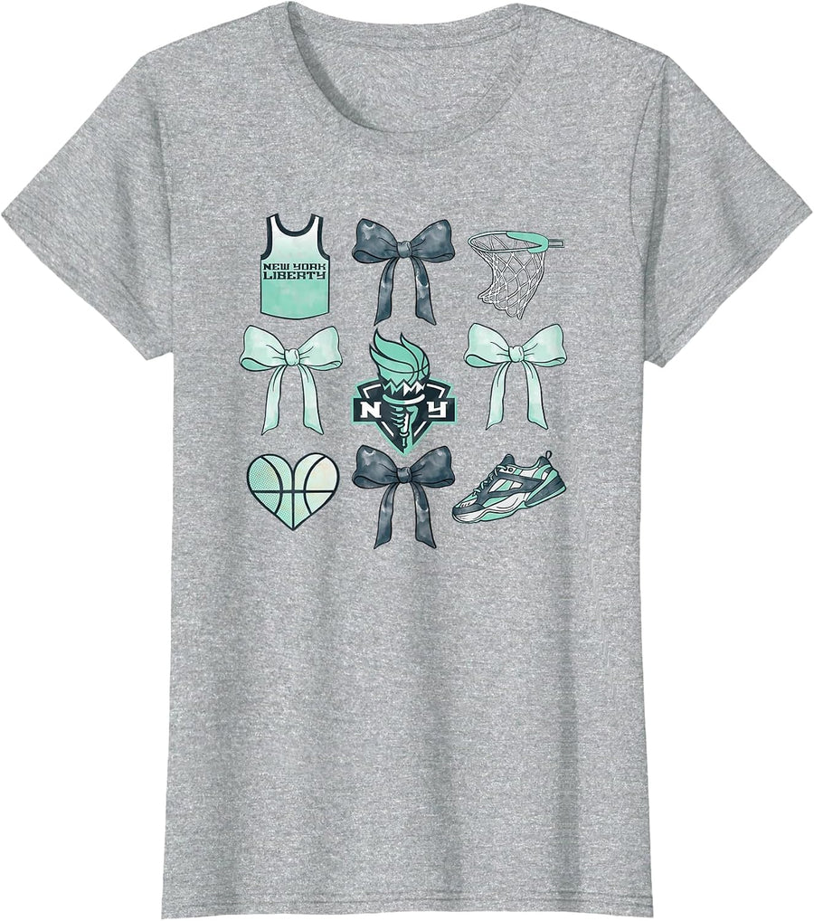 WNBA New York Liberty Bow Grid T-Shirt - Heather Grey