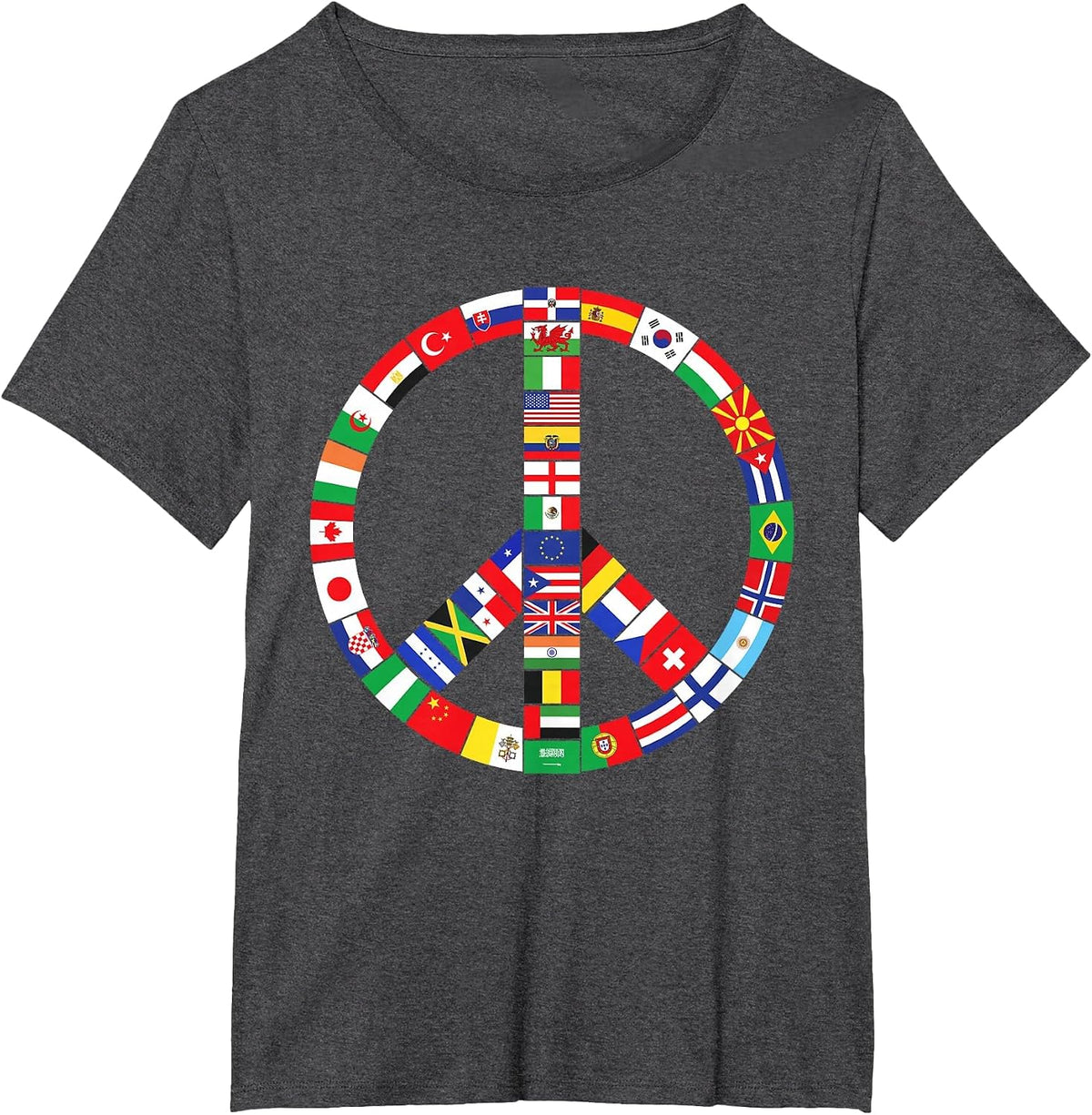 Flags of Countries of Earth Love Peace T-Shirt - Dark Heather Grey