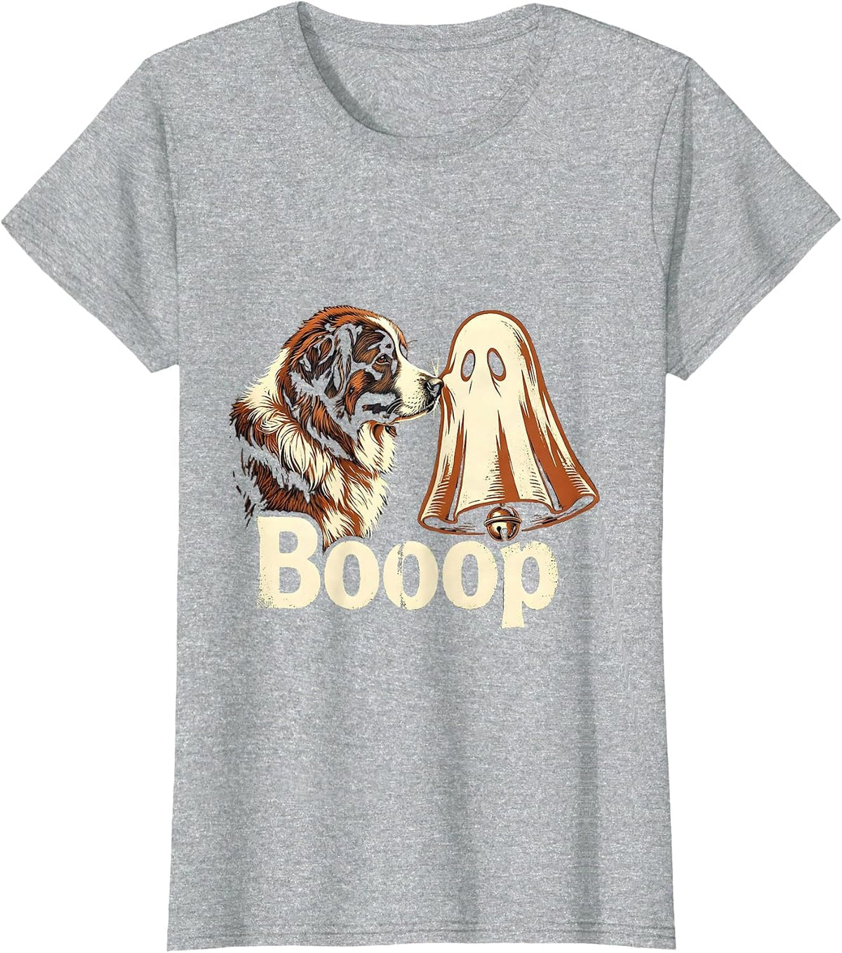 Women's Booop Rubber Stamp Great Pyrenees Ghost Dog Mom Halloween T-Shirt - Heather Grey