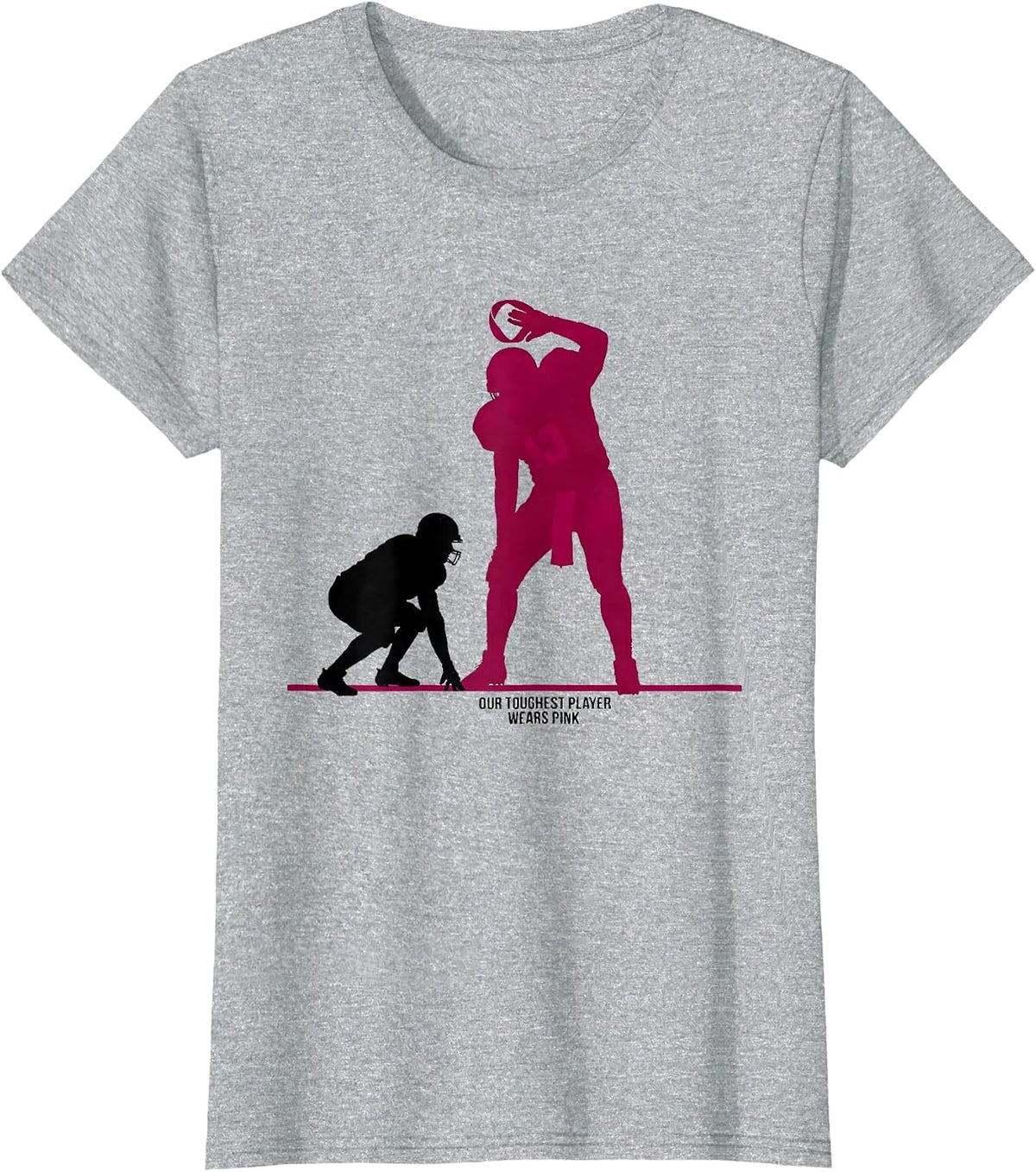 Our Toughest Player Wears Pink Football Breast Cancer T-Shirt - Heather Grey