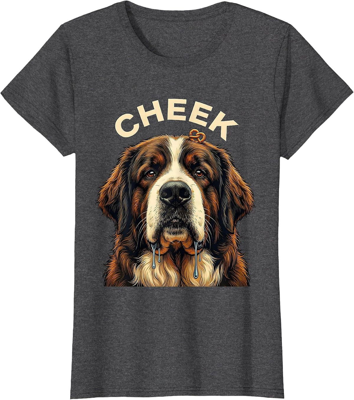 Women's CHEEK Funny Newfoundland Dog Jowls Drool Dog Mom Dog Dad T-Shirt - Dark Heather Grey