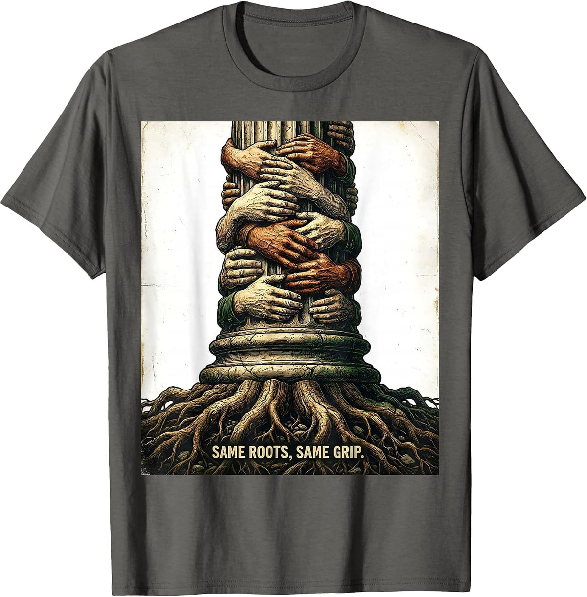 Same Roots, Same Grip Vintage Family Reunion Matching Group T-Shirt - Asphalt Grey