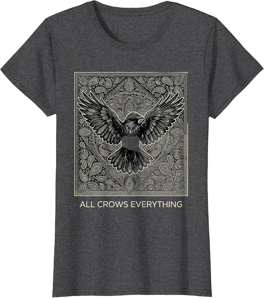 Women's All Crows Everything Crow Gang Design T-Shirt - Dark Heather Grey