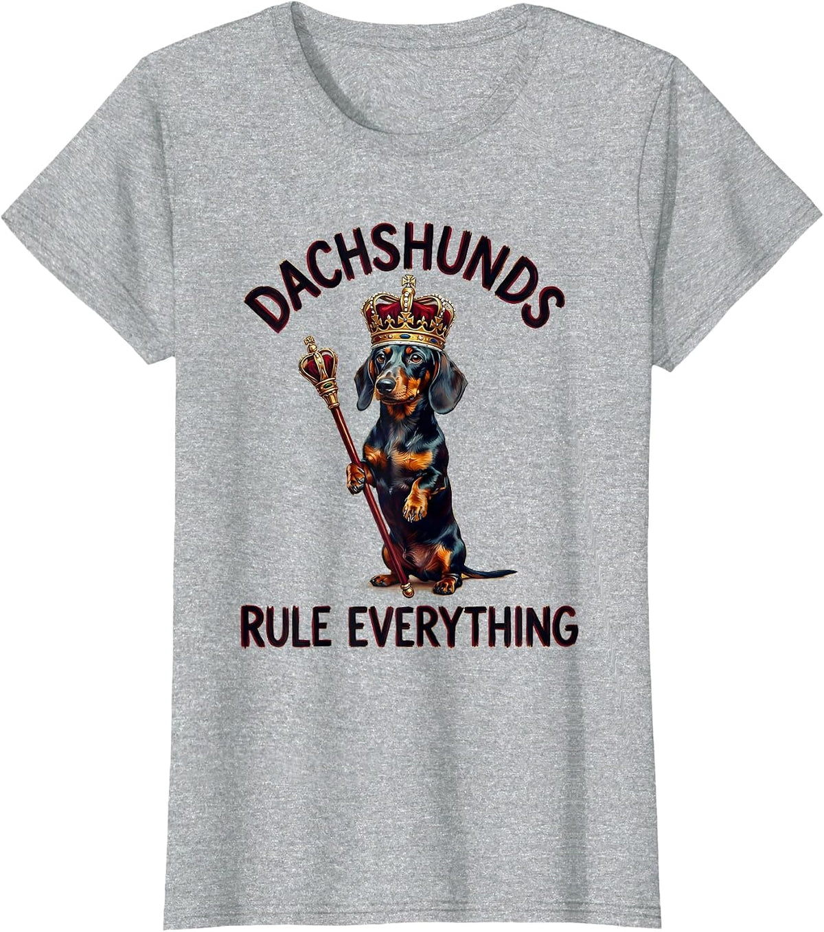 Dachshunds Rule Everything Funny Dog Design T-Shirt - Heather Grey
