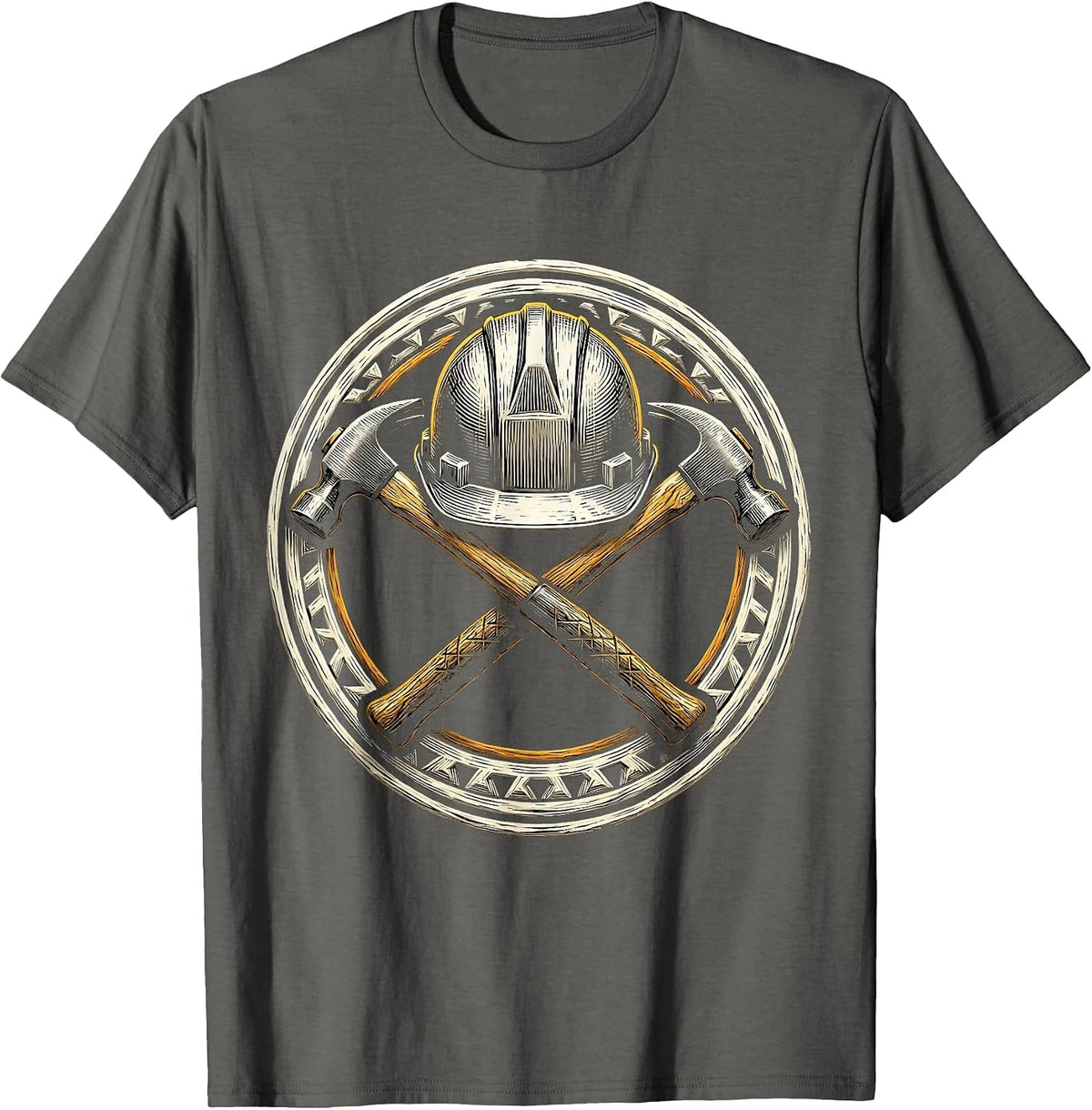 Men's Hardhat Crossed Sledgehammers Construction Graphic T-Shirt - Asphalt Grey