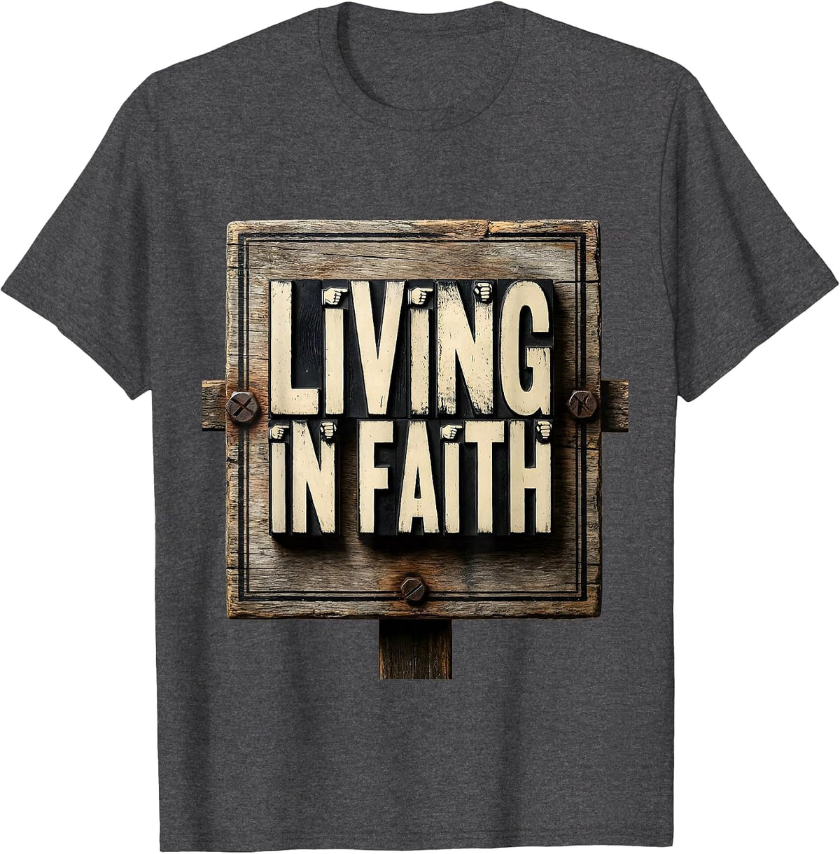 Living In Faith Faith Over Fear Inspirational Design T-Shirt - Dark Heather Grey