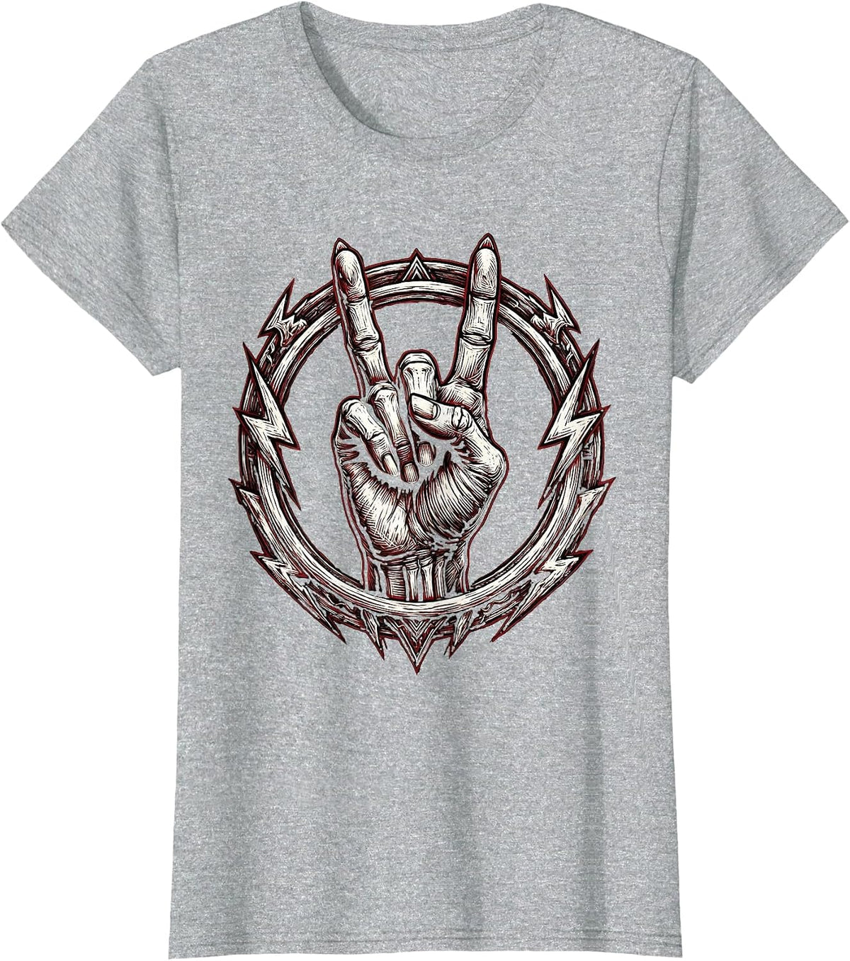 Women's Skeletal Devil Horns Rock And Roll Hand Sign T-Shirt - Heather Grey