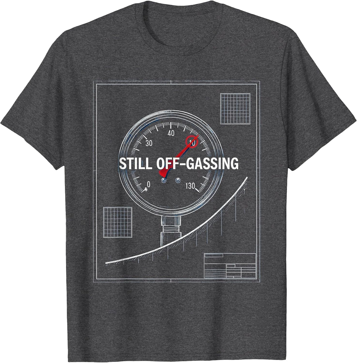 Men's Still Off-Gassing Funny Scuba Diver Technical Blueprint T-Shirt - Dark Heather Grey