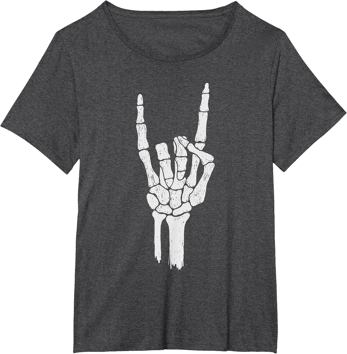 Skeleton Hand Shirt | Devil Horns Rock Hand Gesture Tee T-Shirt - Dark Heather Grey