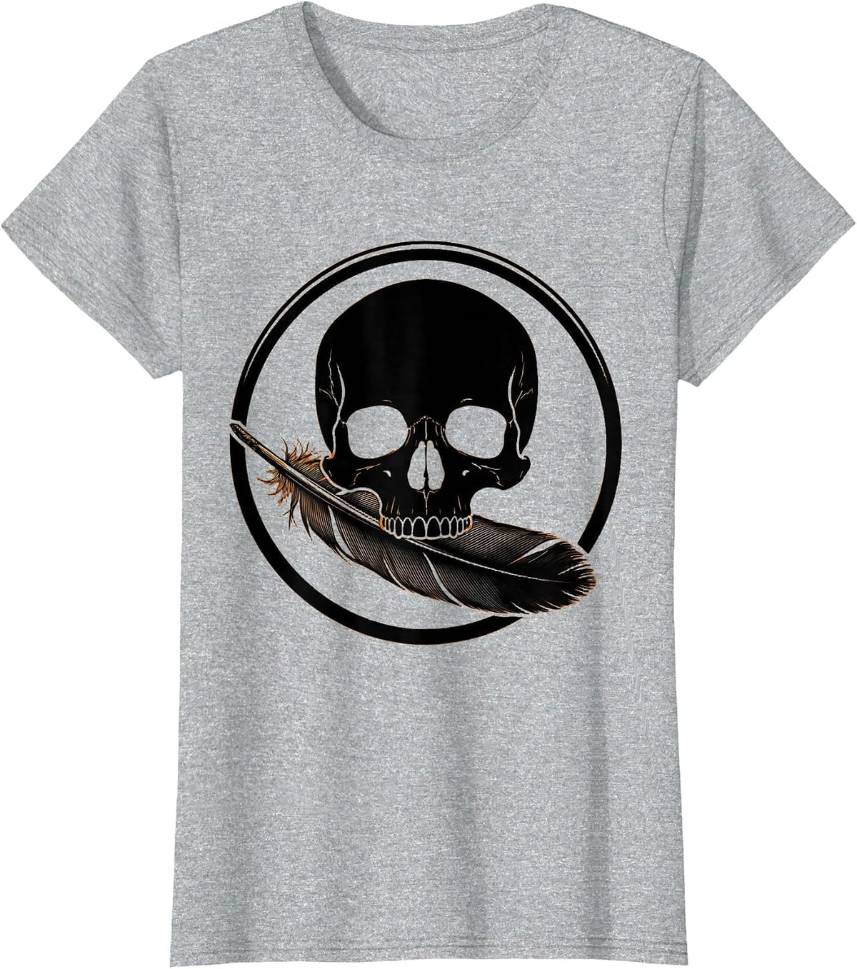 Duck Camo Skull with Mallard Feather Graphic T-Shirt - Heather Grey