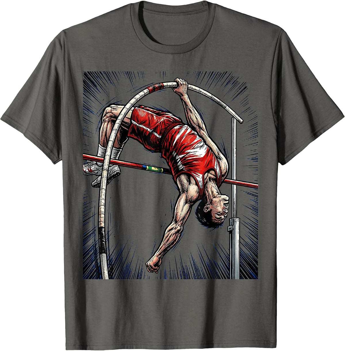 Pole Vaulter Clearing Bar Athletic Graphic T-Shirt - Asphalt Grey
