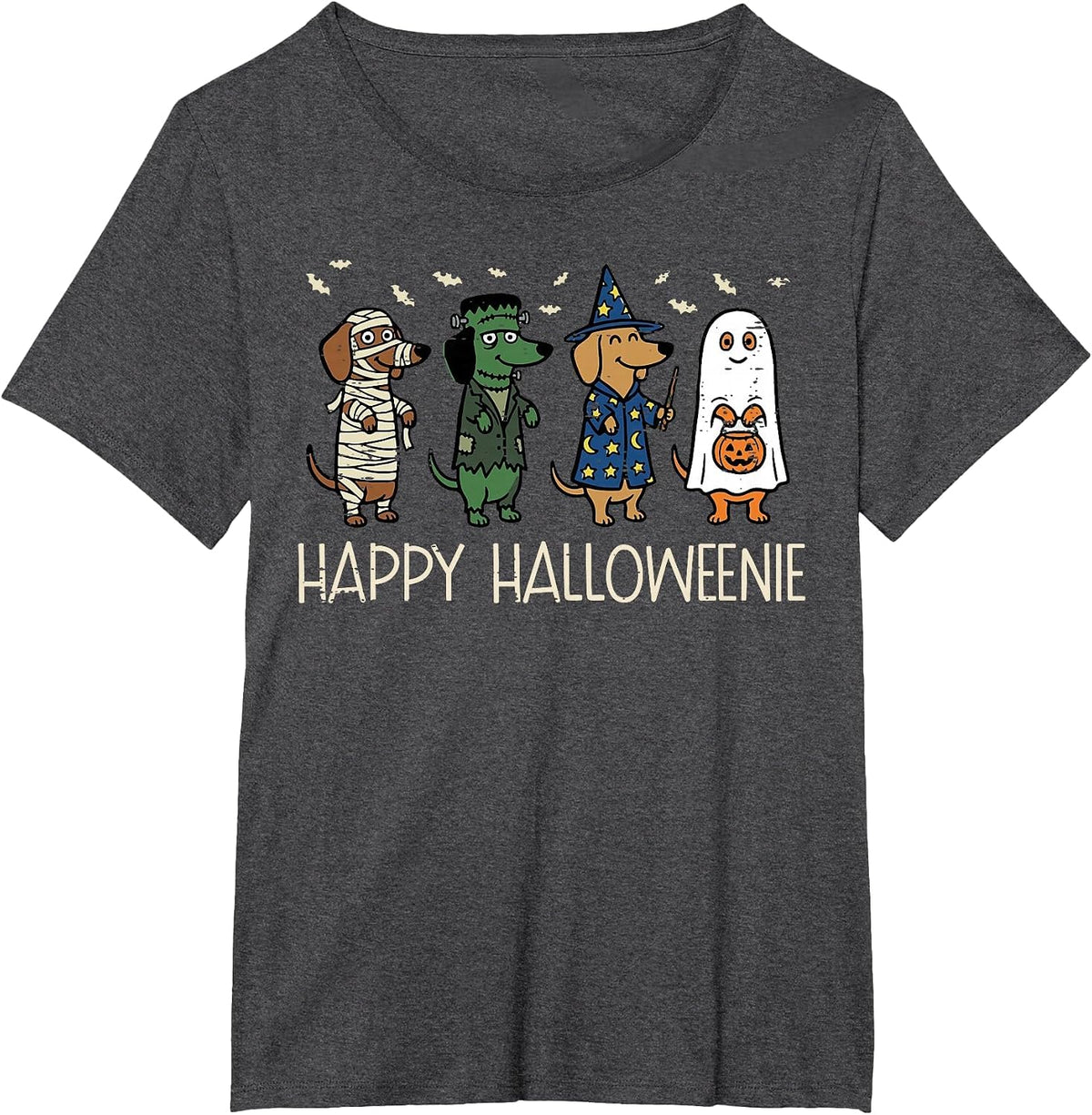 Happy Halloweenie Dogs Dachshunds Wiener Costume Men Women T-Shirt - Dark Heather Grey