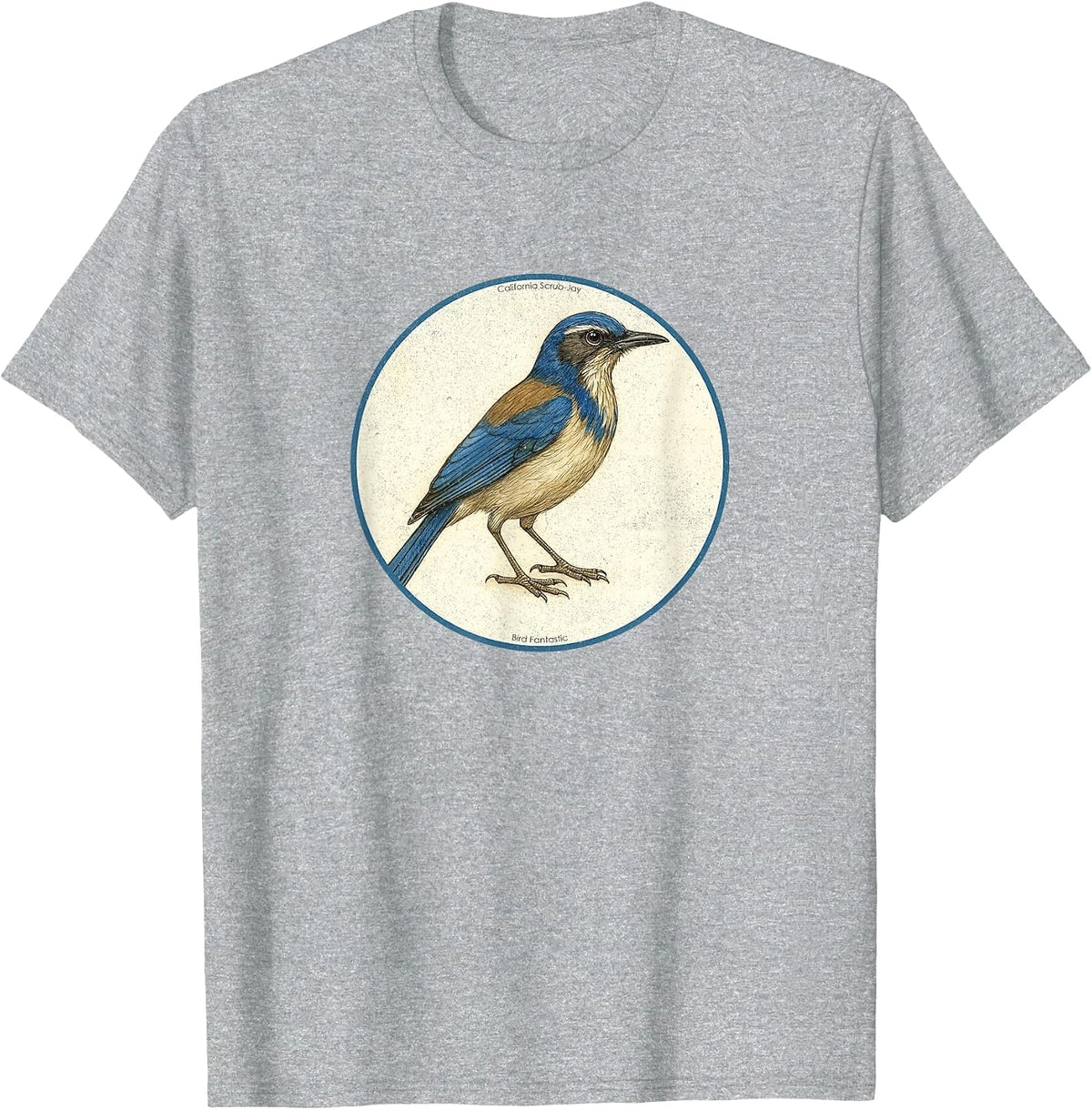 Colorful Retro California Scrub-Jay Bird Design T-Shirt - Heather Grey