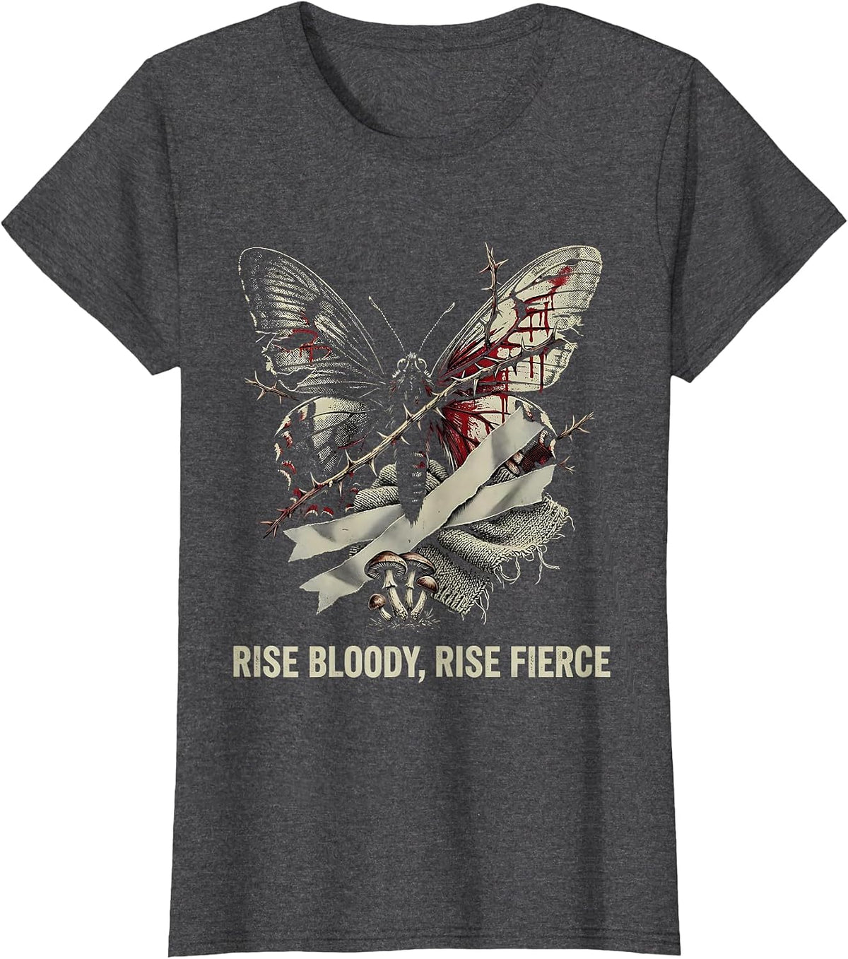Women's Rise Bloody Rise Fierce Bold Dark Warrior Design T-Shirt - Dark Heather Grey