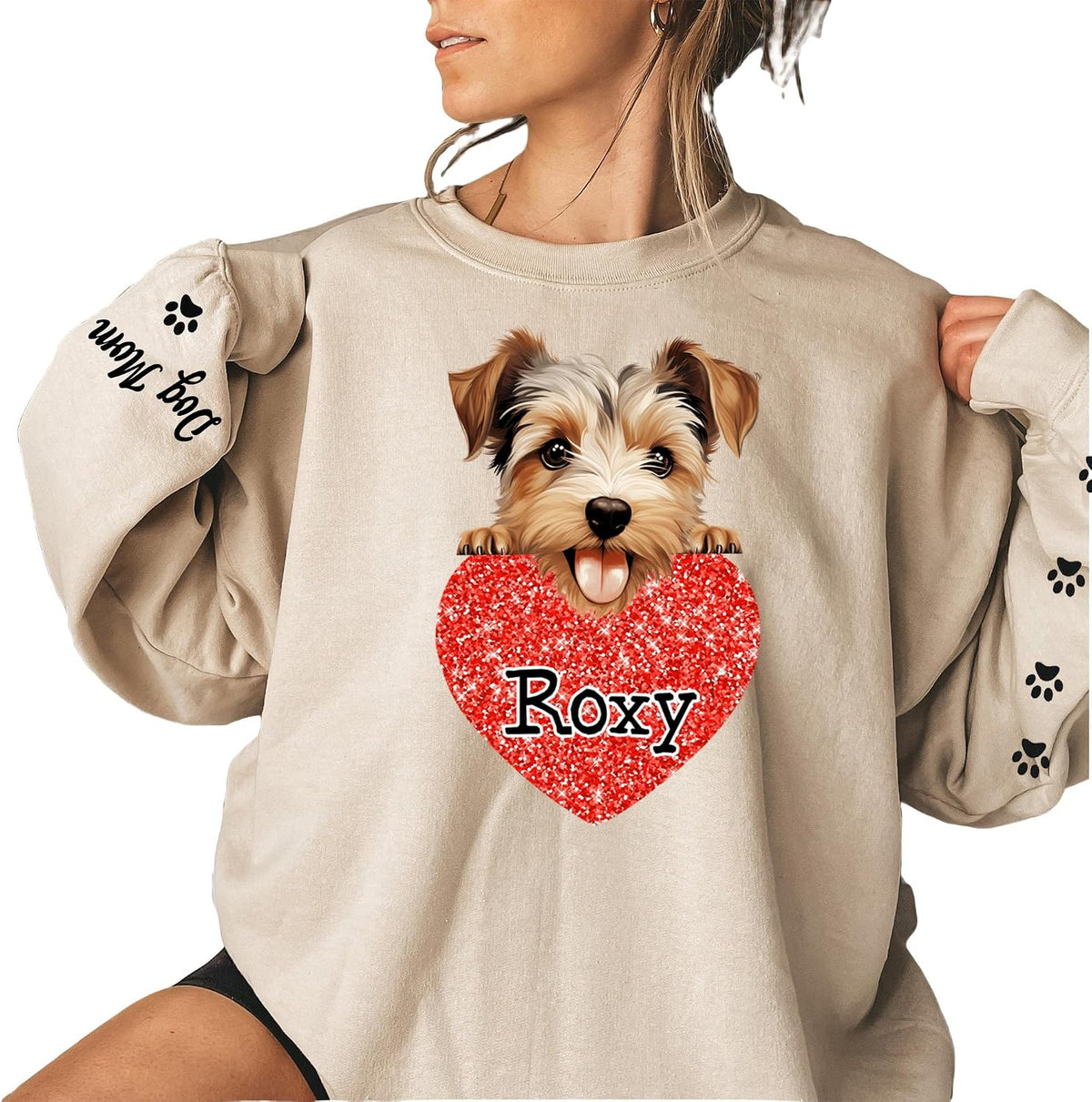 LOVELYPOD Personalized Dog Lover Gifts, Glitter Sweatshirt For Women, Dog Mama Shirts For Women - Biewer Terrier