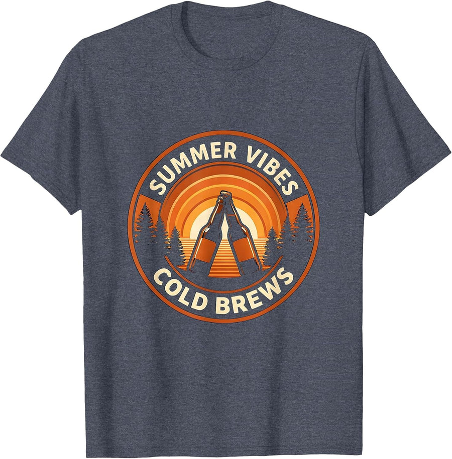 Summer Vibes Cold Brews Labor Day Beer Toast T-Shirt - Heather Blue