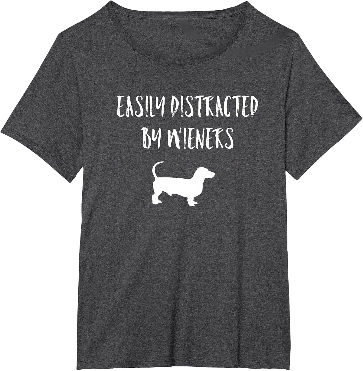 Easily Distracted By Wieners Funny Dachshund Dog T-Shirt - Dark Heather Grey