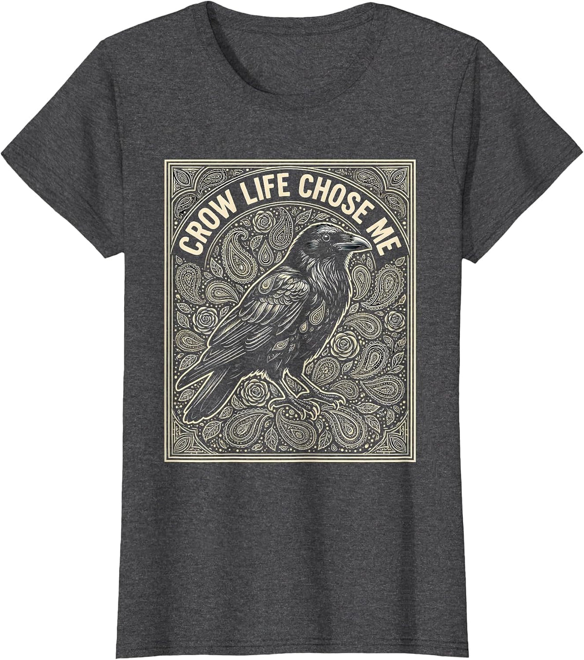Women's Crow Life Chose Me Bold Crow Design T-Shirt - Dark Heather Grey