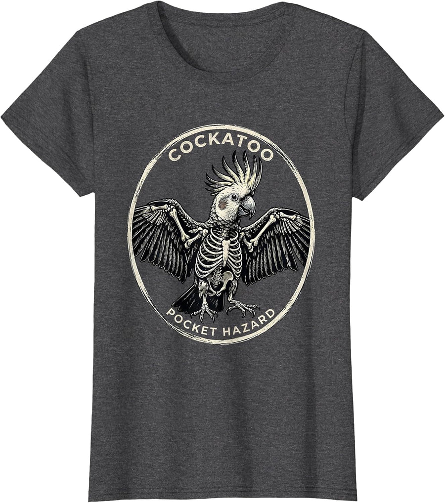 Women's Cockatoo Pocket Hazard Funny Cockatiel Bird Lover Gift T-Shirt - Dark Heather Grey