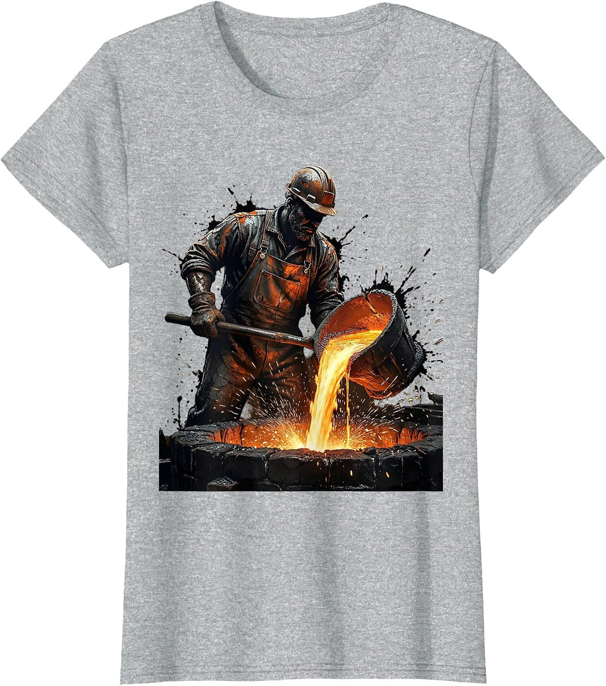 Steelworker Molten Iron Pour Forge Illustration T-Shirt - Heather Grey