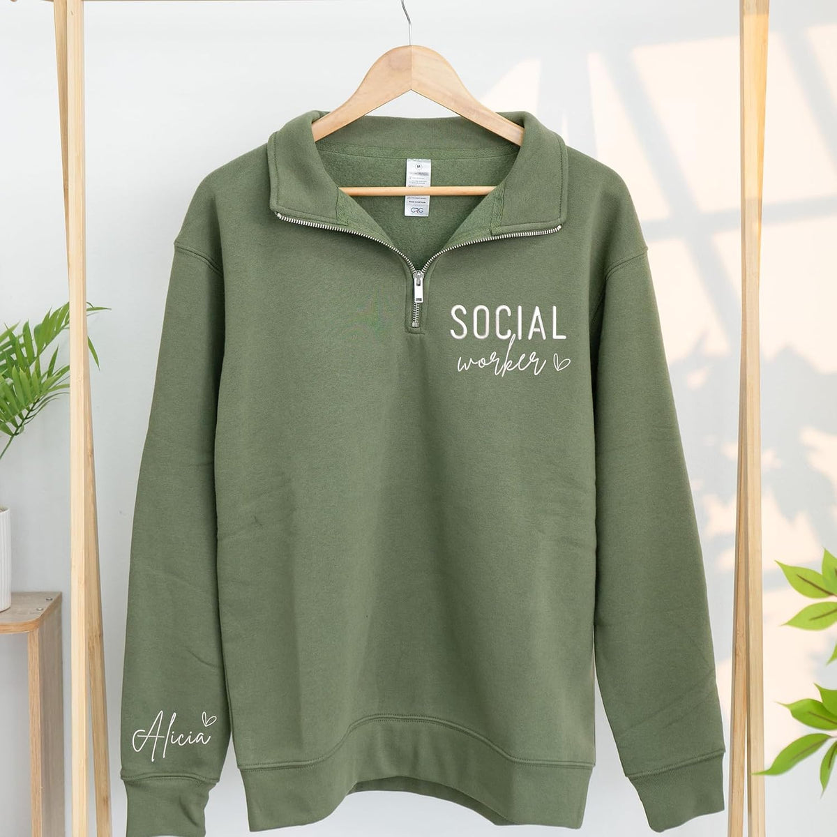 Chillever Custom Embroidered Profession Quarter Zip Sweatshirt, Personalized Workwear for Office, Clinic, Professional Gifts