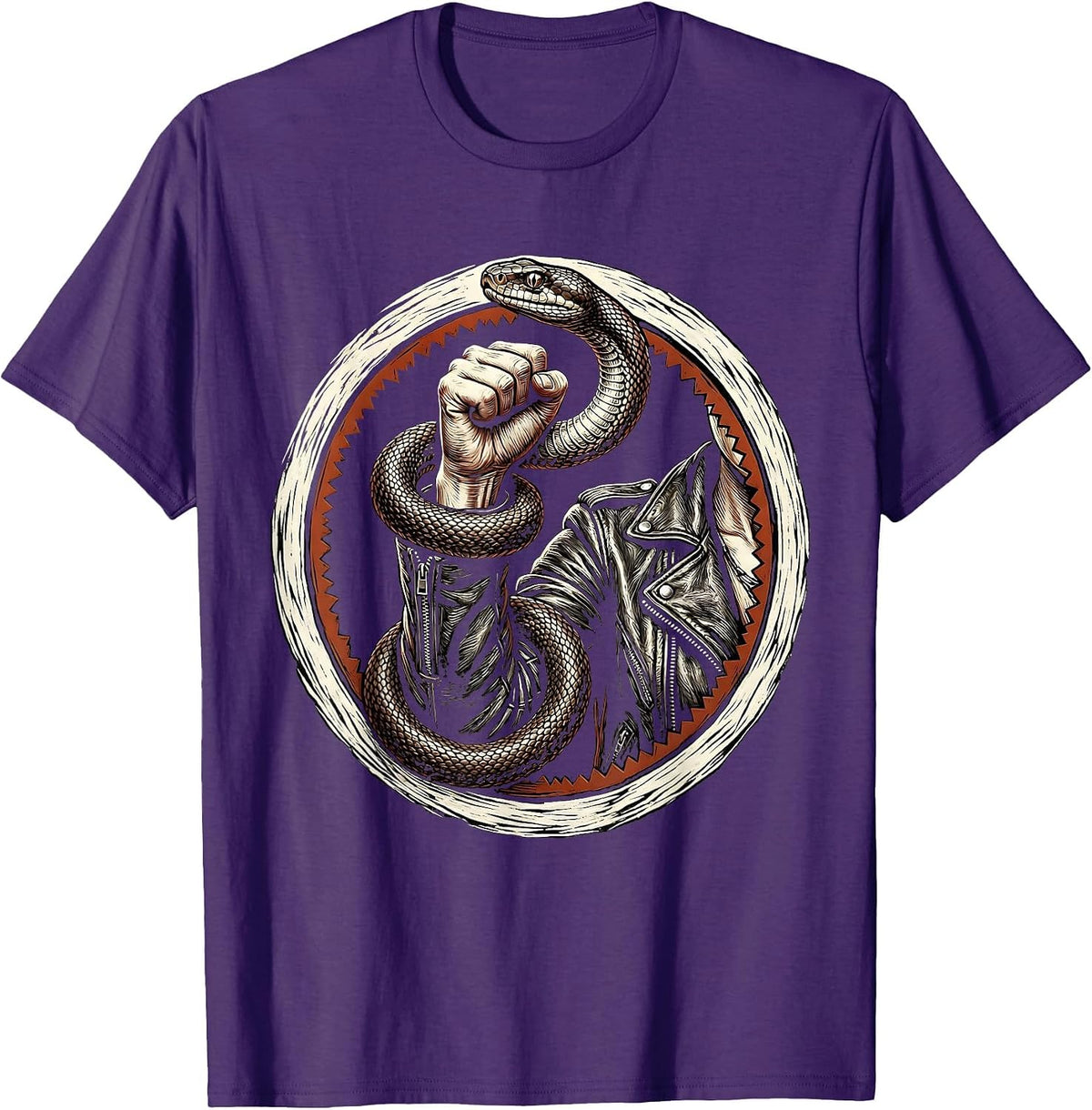 Men's Punk Snake Leather Jacket Graphic Design T-Shirt - Purple