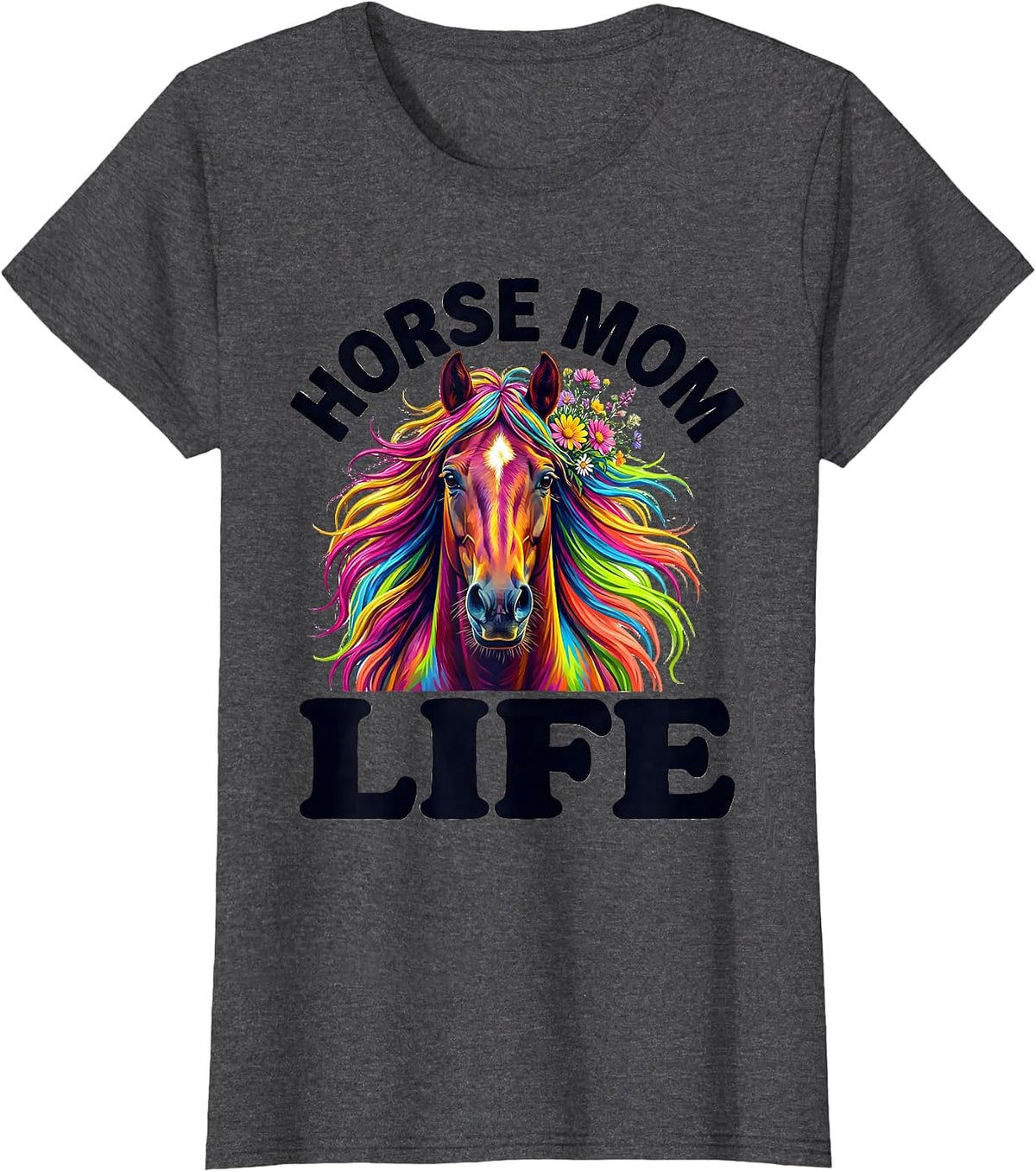 Women's Horse Mom Life Equestrian Lover Design T-Shirt - Dark Heather Grey
