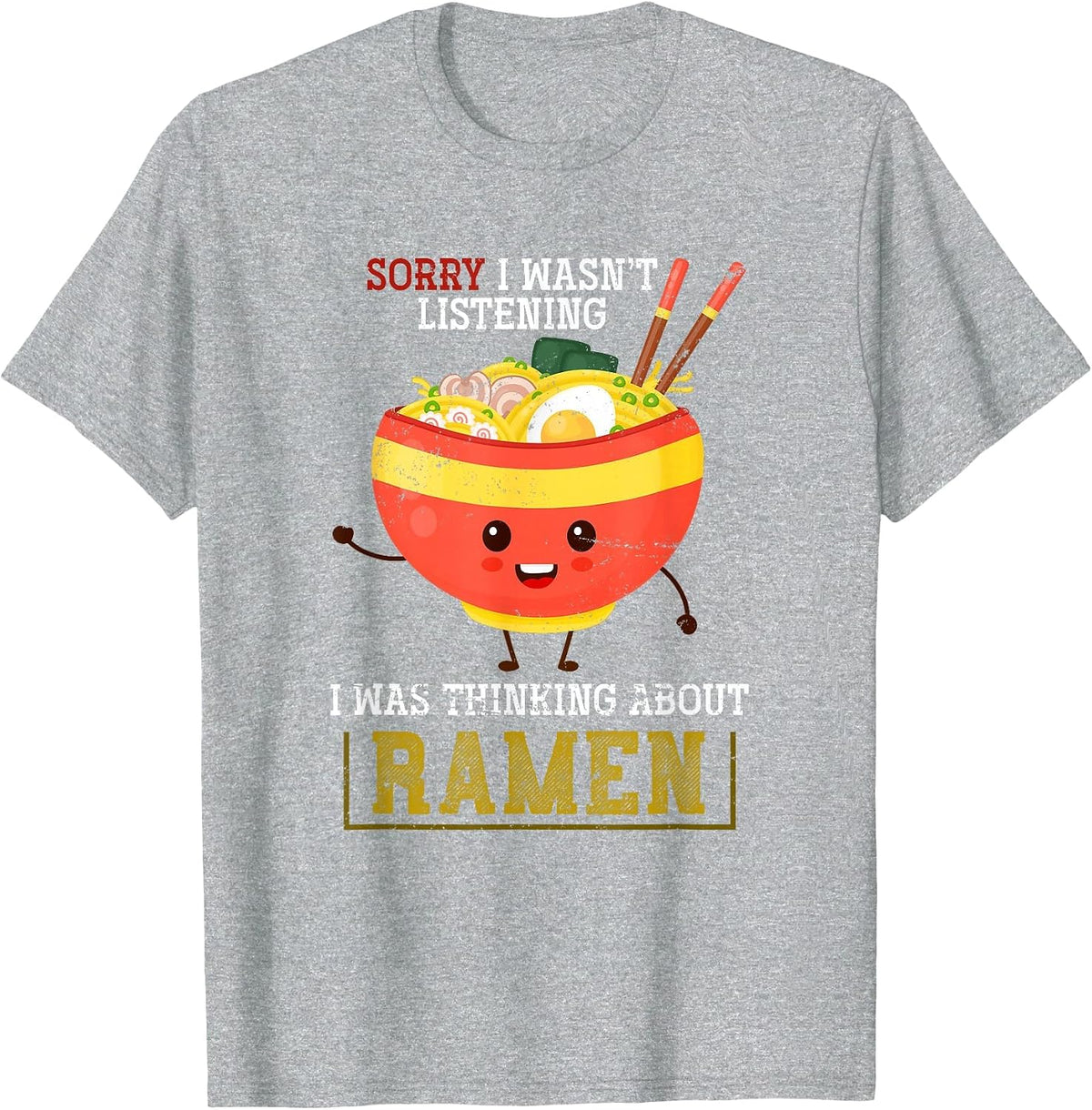 Funny Kawaii Ramen and Asian Noodles Bowl T-Shirt - Heather Grey