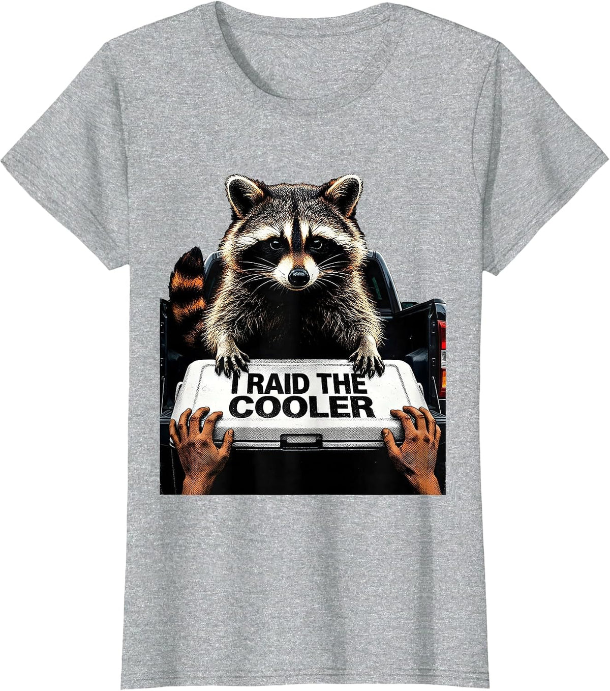 I Raid The Cooler Funny Raccoon Trash Panda Meme Humor T-Shirt - Heather Grey