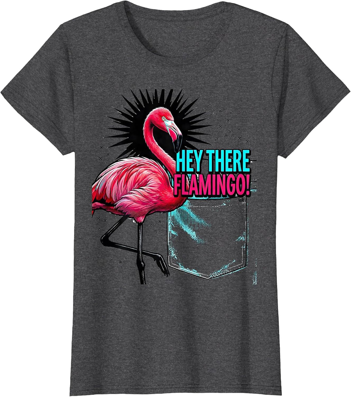 Women's Hey There, Flamingo! Pop Art Funny Bird Flamingo Lover Gift T-Shirt - Dark Heather Grey